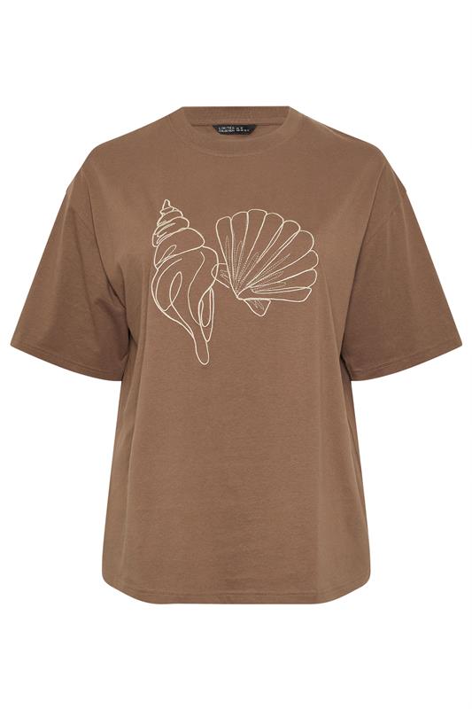 LIMITED COLLECTION  Plus Size Brown Embroidered Shell Longline T-Shirt | Yours Clothing  5