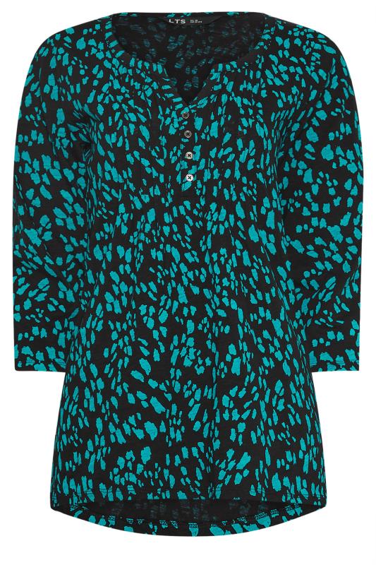 LTS Tall Green Abstract Cotton Henley Top | Long Tall Sally 5