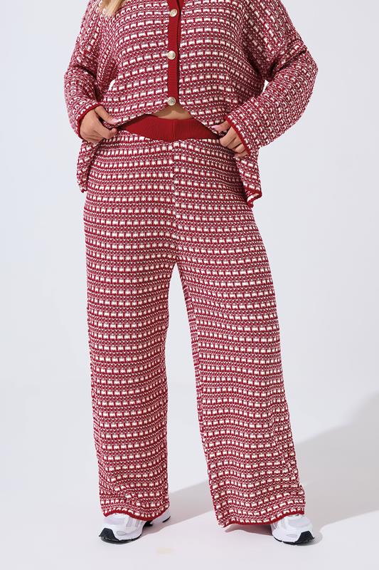 LIMITED COLLECTION Plus Size Red Boucle Wide Leg Trousers | Yours Clothing 1