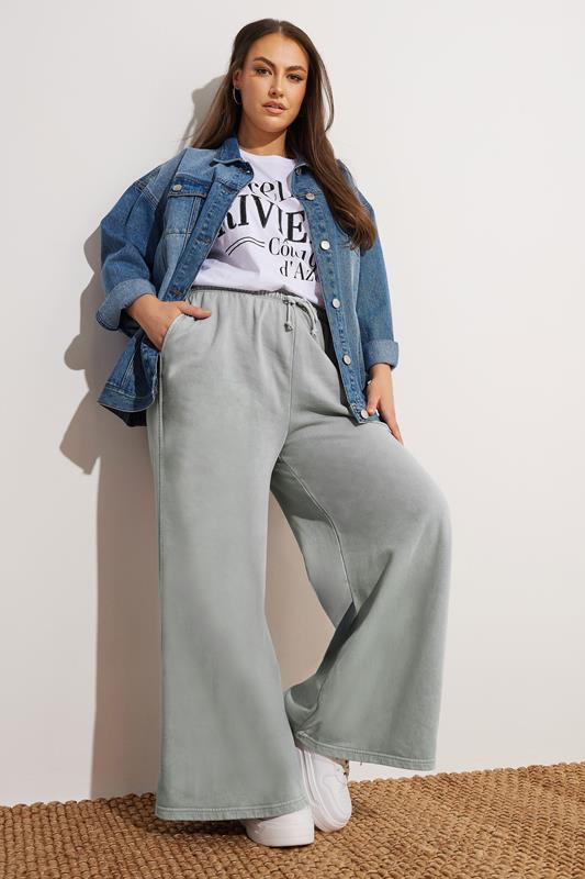 YOURS Plus Size Grey Wide Leg Joggers | Yours Clothing 1