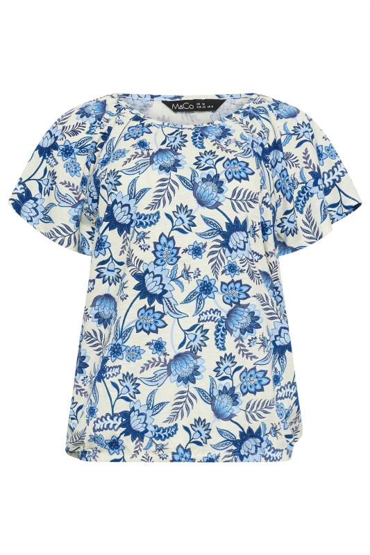 M&Co Blue Floral Print Pure Cotton Boho Top | M&Co 5