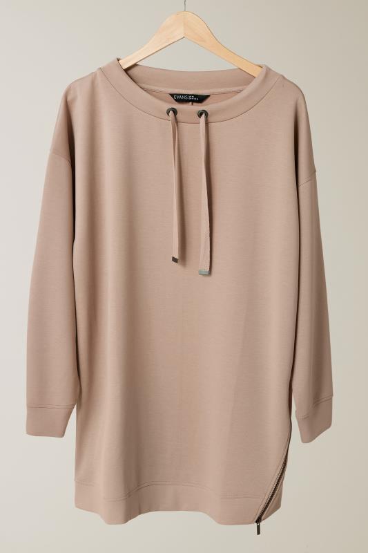 EVANS Plus Size Natural Brown Luxe Zip Detail Sweatshirt | Evans  5