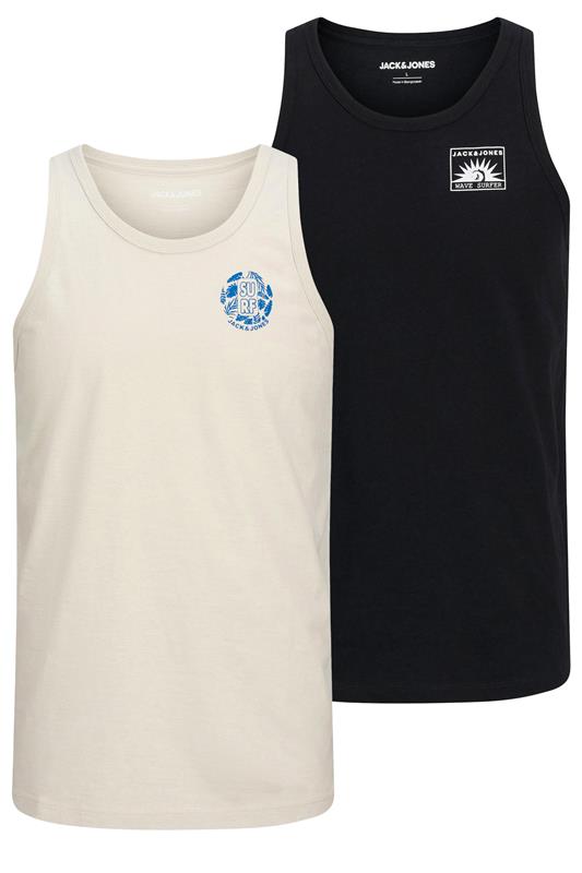JACK & JONES Big & Tall 2 PACK Moonbeam White & Black Vests | BadRhino 4