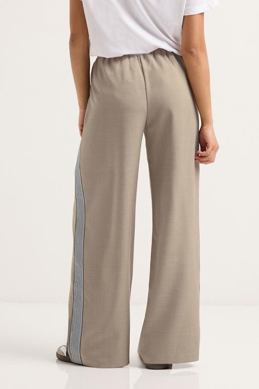 PixieGirl Petite Women's Beige Brown Side Stripe Wide Leg Trouser | PixieGirl 4