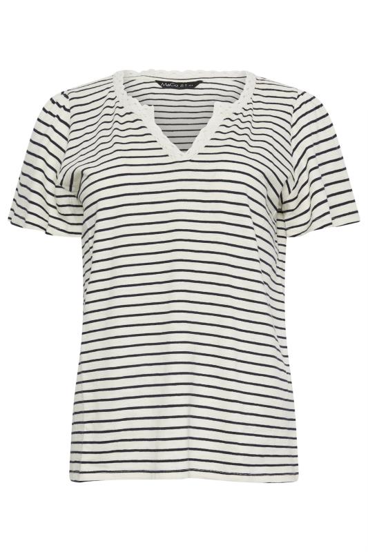 M&Co Black & White Striped Lace Trim T-Shirt | M&Co 5