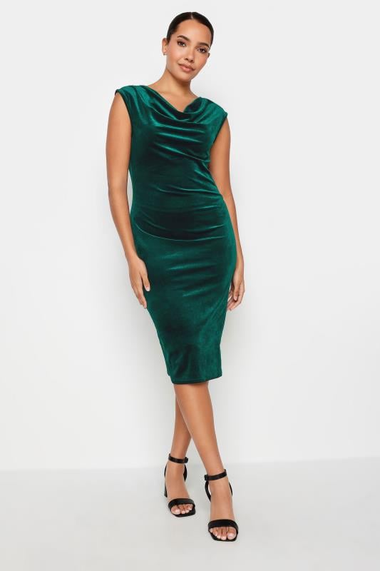 Women's  M&Co Dark Green Velour Bodycon Midi Dress