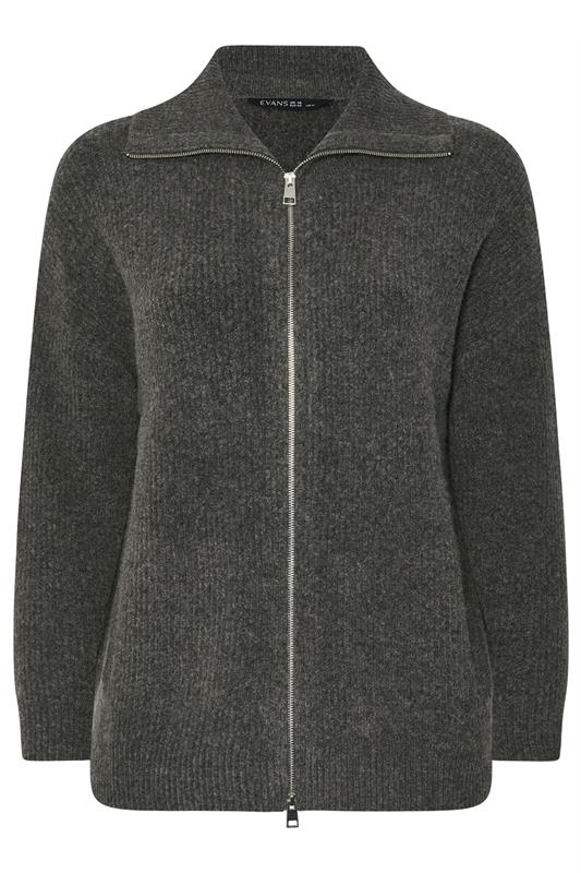 EVANS Curve Grey Double Ended Zip Cardigan | Evans 5