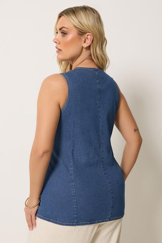 YOURS Plus Size Mid Blue Denim Waistcoat | Yours Clothing 2
