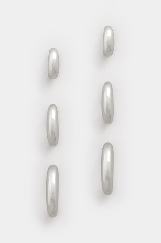 YOURSET 3 PACK Silver Tone Large Hoop Earrings Set | Yours Clothing 1