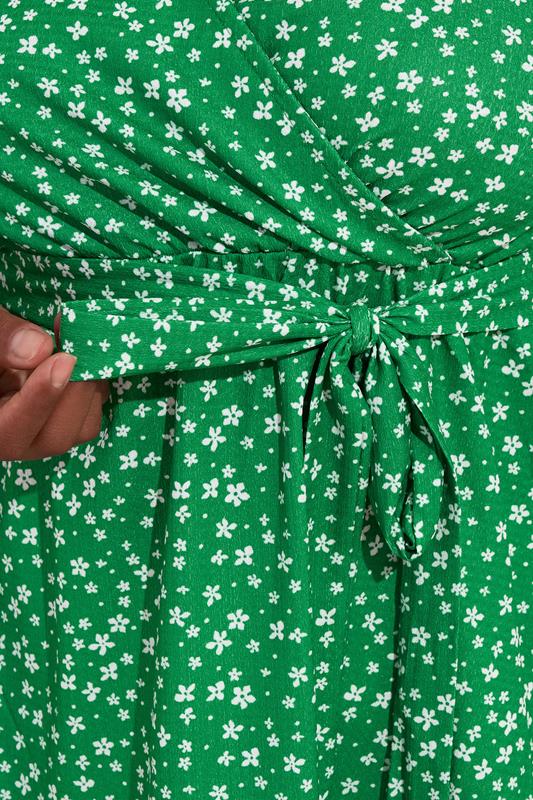 YOURS Plus Size Green Ditsy Floral Print Wrap Top | Yours Clothing 4