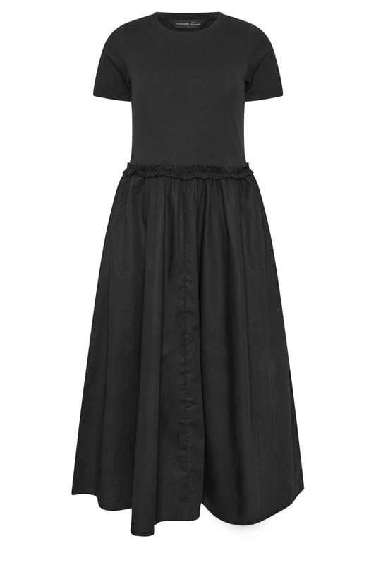 PixieGirl Petite Women's Black Mixed Ruffle Cotton Midi Dress | PixieGirl  6