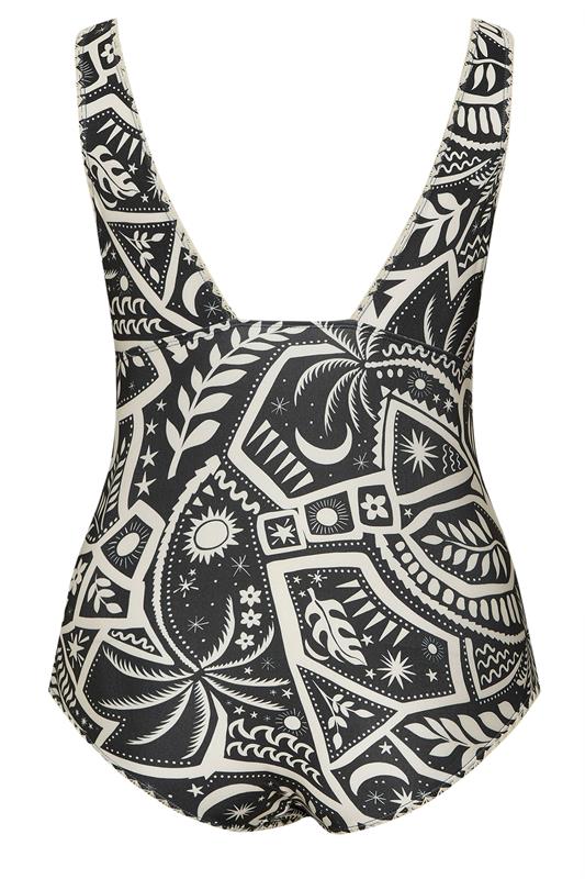 YOURS Plus Size Black Postcard Blanket Stitch Plunge Swimsuit | Yours Clothing 6