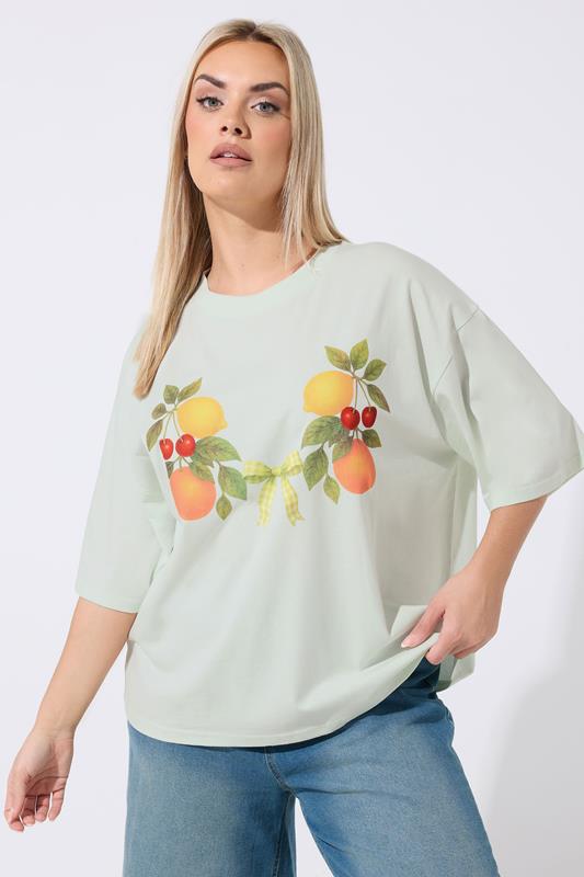 LIMITED COLLECTION Plus Size Mint Green Fruit T-Shirt | Yours Clothing 1