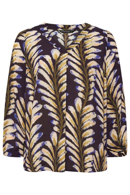 EVANS Plus Size Midnight Blue Leaf Print Pleat Front Blouse | Evans 6