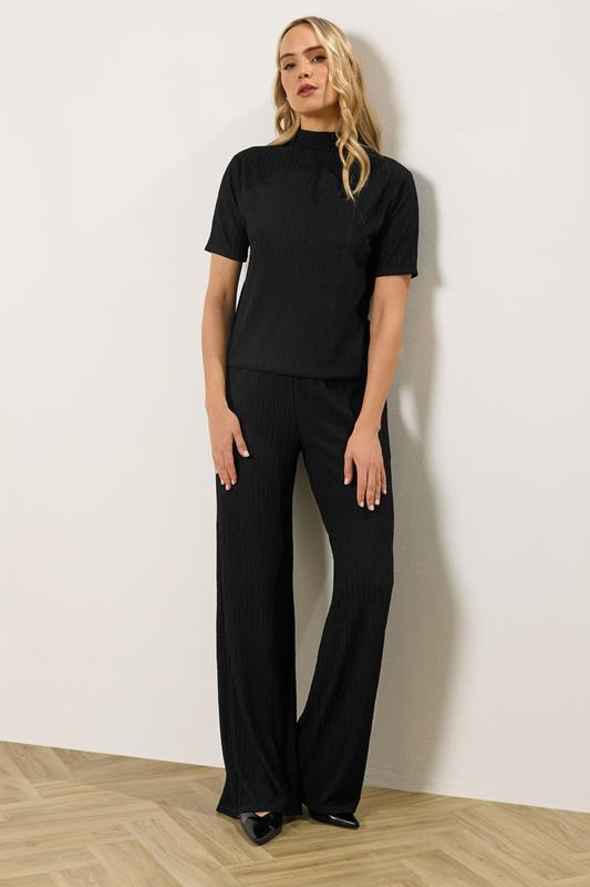 LTS Tall Black Textured Funnel Neck Top | Long Tall Sally 1