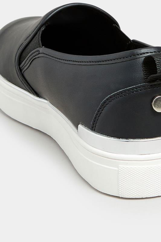 Black & Silver Hardware Slip-On Trainers In Extra Wide EEE Fit | Yours Clothing 5