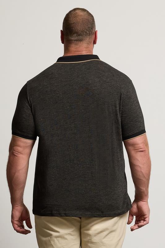 BadRhino Big & Tall Black Textured Tipped Polo Shirt | BadRhino 2