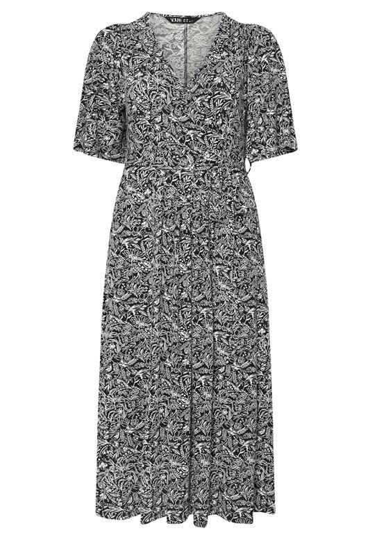YOURS Plus Size Black & White Floral Wrap Maxi Dress | Yours Clothing 5