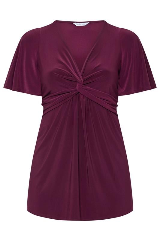 YOURS LONDON Plus Size Purple Knot Detail Front Top | Yours Clothing 5