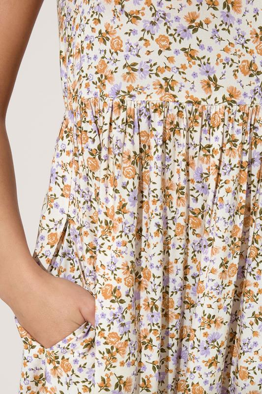 PixieGirl Petite Women's Lilac Purple Ditsy Floral Tiered Midi Dress | PixieGirl 5