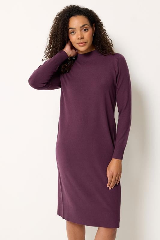  M&Co Purple Funnel Neck Knitted Midi Dress