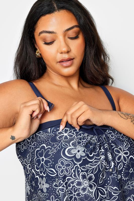 YOURS Plus Size Blue Floral Print A-Line Tankini Top | Yours Clothing 6