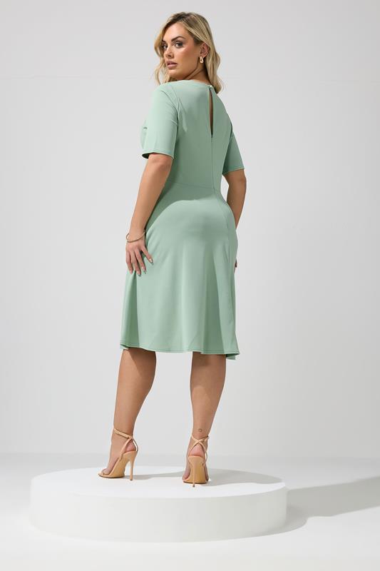YOURS LONDON Plus Size Sage Green Panel Skater Dress | Yours Clothing 2
