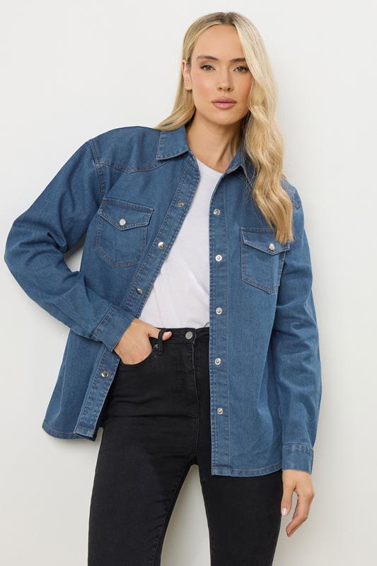 LTS Tall Blue Denim Mid Wash Cotton Shirt | Long Tall Sally 1