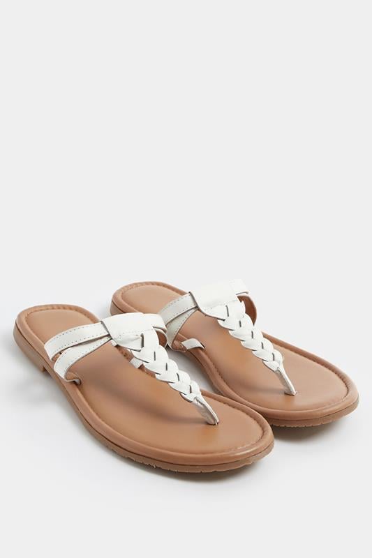 White Faux Leather Plaited Sandals In Wide E Fit
