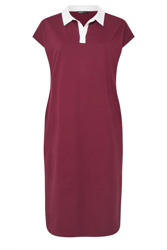 YOURS Plus Size Dark Red Jersey Collar Grown-On Sleeve Dress | Yours Clothing 5