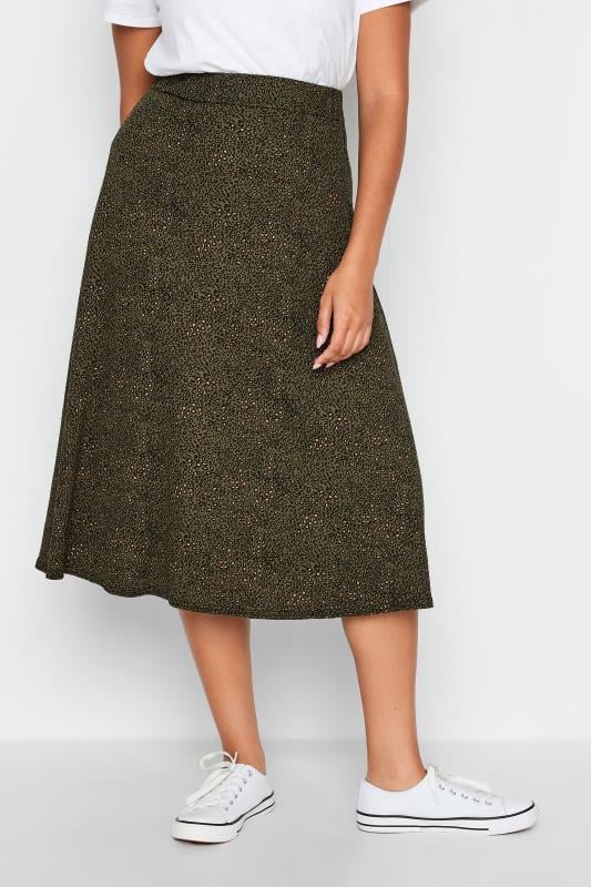 Women's  M&Co Khaki Green Animal Print Jersey Midi Skirt