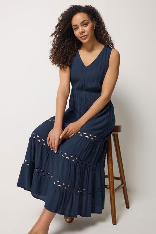  M&Co Navy Blue Sleeveless Tiered Maxi Dress