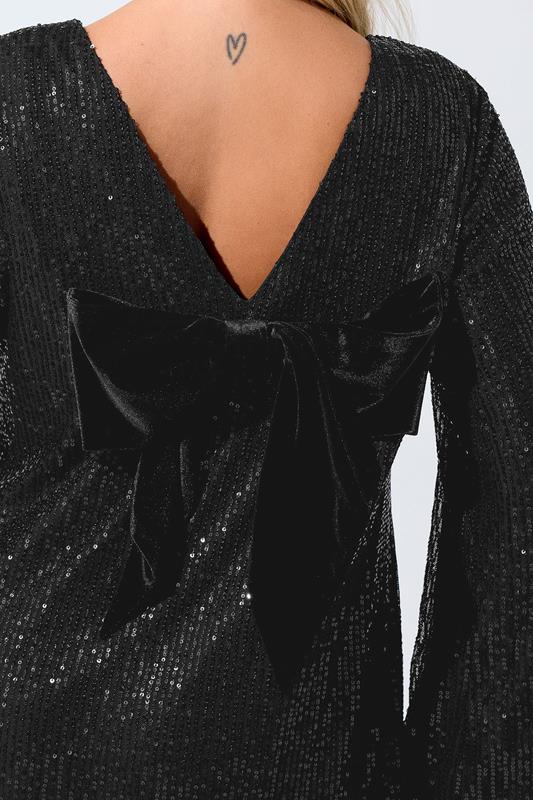 LIMITED COLLECTION Plus Size Black Velvet Bow Sequin Dress | Yours Clothing 4