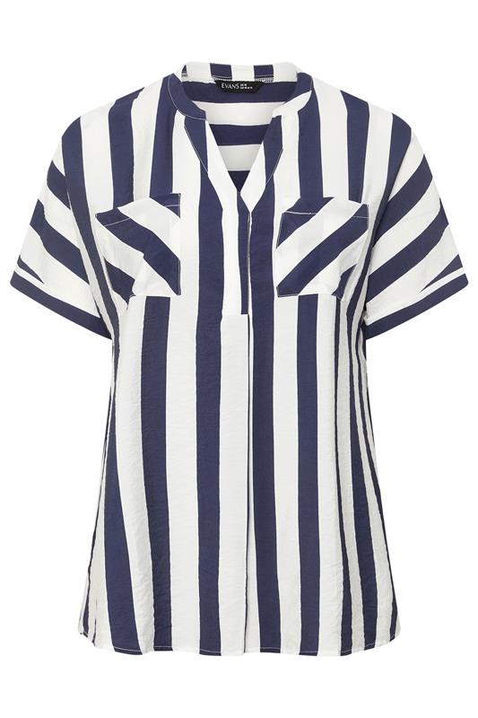 EVANS Plus Size Blue & White Stripe Blouse | Evans 5