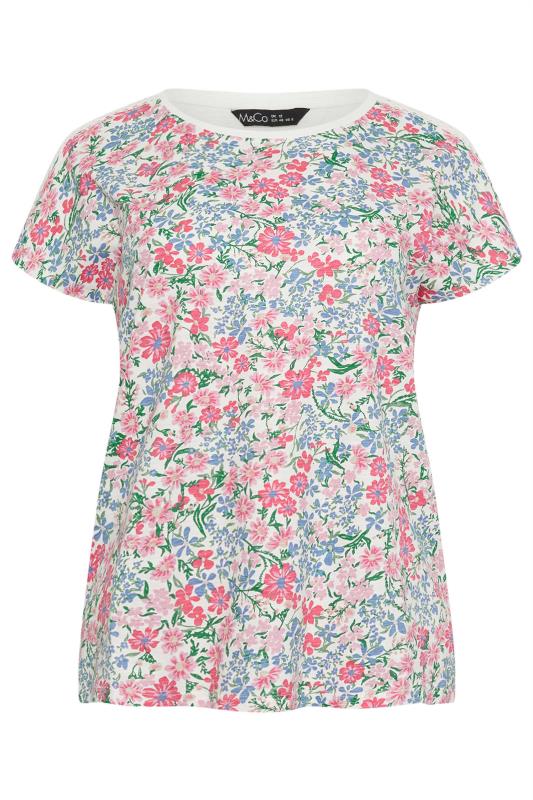 M&Co White & Pink Floral Print T-Shirt | M&Co 5