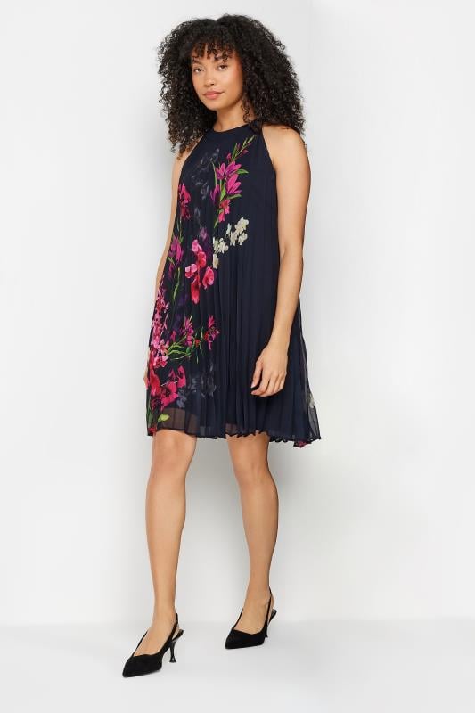 M&Co Navy Blue Floral Print Pleated Dress | M&Co 1