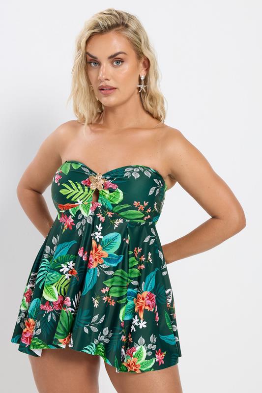 YOURS Plus Size Green Tropical Print Tankini Top | Yours Clothing 4