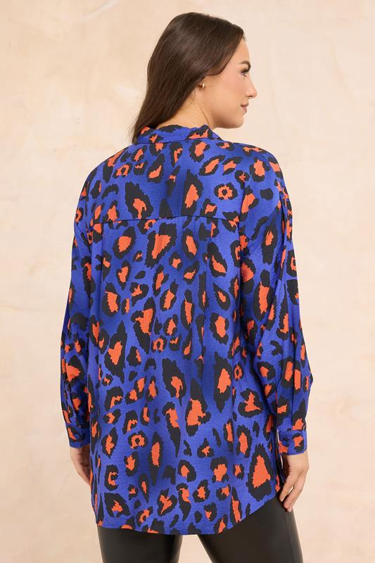 EVANS Plus Size Cobalt Blue Leopard Print Oversized Shirt | Evans 2
