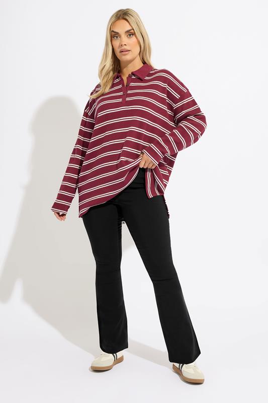 YOURS Curve Plus Size Black Flare Bengaline Trousers | Yours Clothing  1