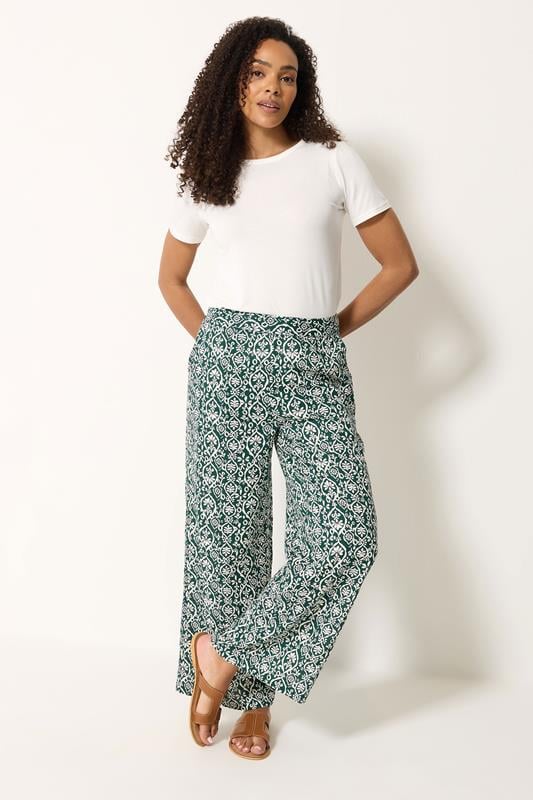 M&Co Green Abstract Print Wide Leg Trousers | M&Co 2