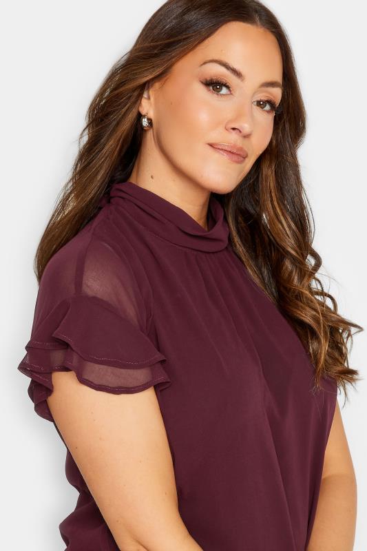 M&Co Dark Red High Neck Frill Sleeve Blouse | M&Co 4