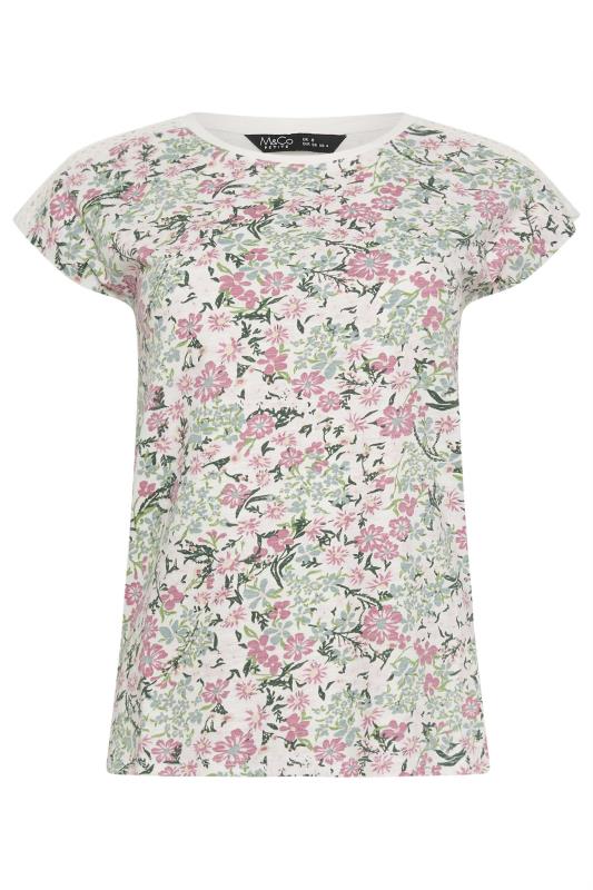 M&Co Petite White & Pink Floral Print T-Shirt | M&Co 5