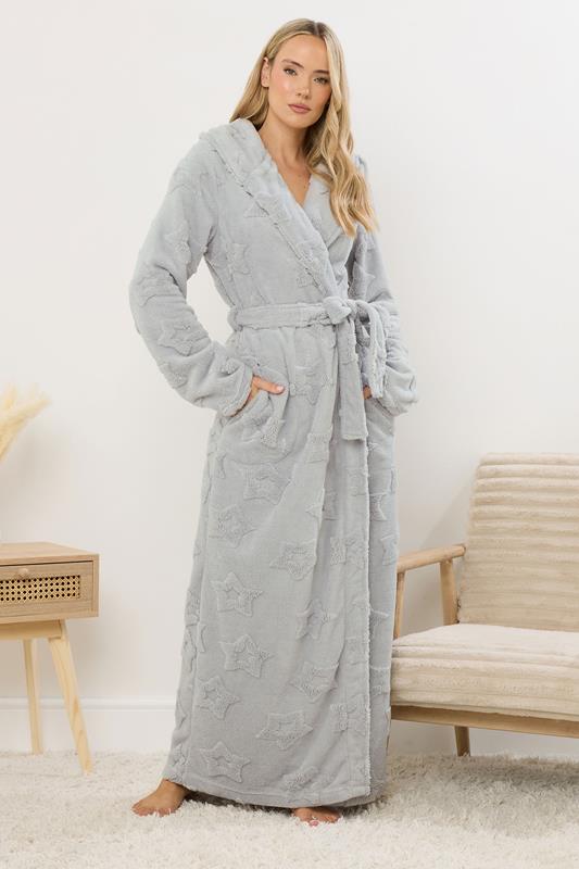 LTS Tall Light Grey Star Embossed Dressing Gown | Long Tall Sally 2