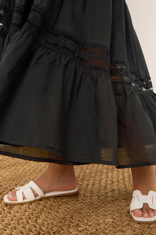 YOURS Plus Size Black Cotton Tiered Maxi Skirt | Yours Clothing 4