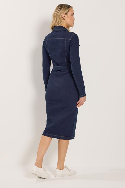 LTS Tall Women's Dark Blue Zip Through Denim Midi Dress | Long Tall Sally 4