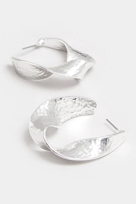 Silver Tone Hammered Twisted Hoop Earrings | Yours Clothing 2