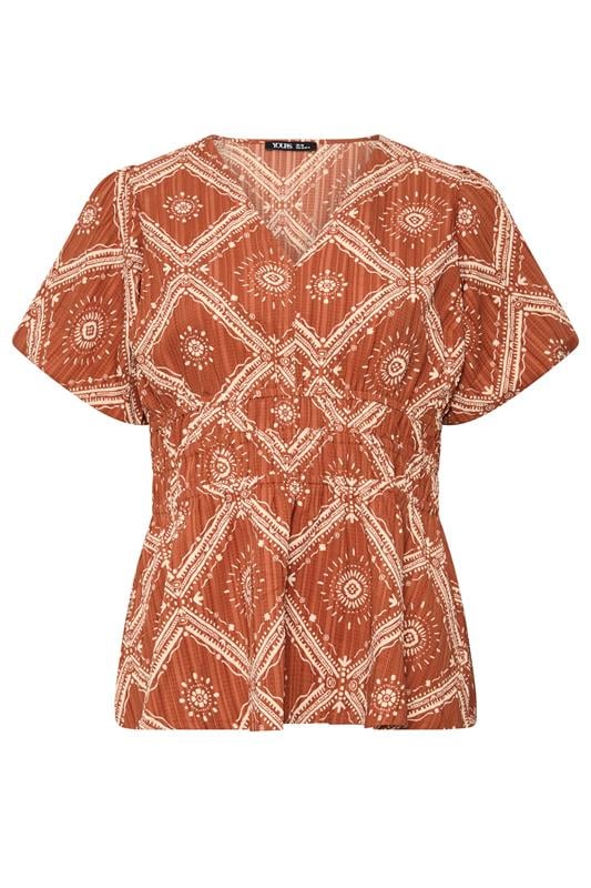 YOURS Plus Size Orange Abstract Puff Sleeve Blouse | Yours Clothing 6