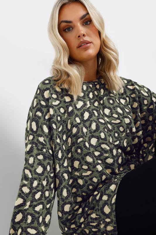 YOURS Plus Size Green Leopard Print Jumper | Yours Clothing 4