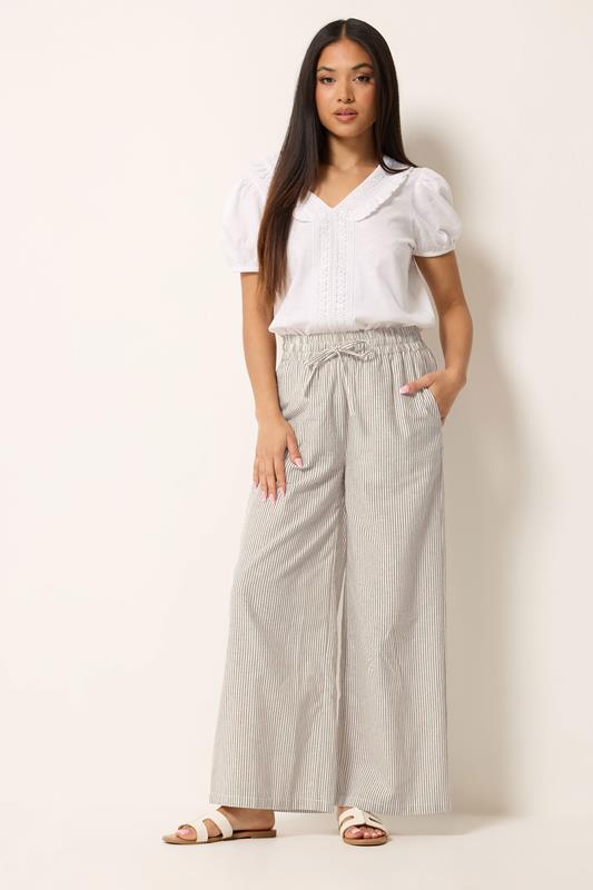  M&Co Natural Brown Stripe Wide Leg Cotton Trousers