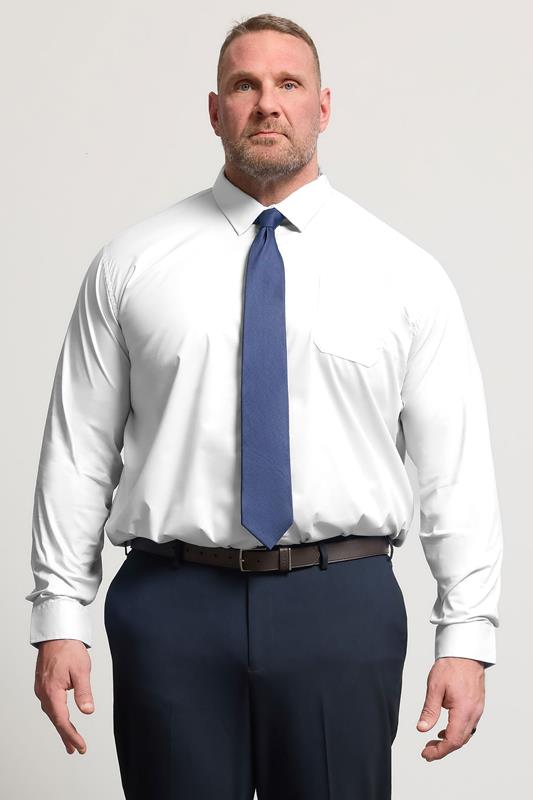D555 Big & Tall White Long Sleeve Non Iron Stretch Shirt